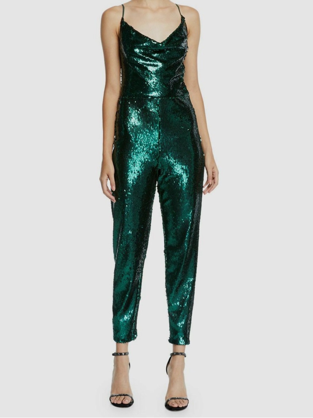 NWT Black Halo Cowl Neck Sequin Lucy Jumpsuit in Green Size 0